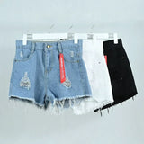 3pcs Women's High Waist Denim Shorts 2025 Summer Black Blue White Hot Pants Ripped Jeans Shorts Woman Short Trousers Streetwear