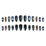 24pcs Gradient Black False Nails Yellow Star Moon Swan Pattern Press On Nails Sweet Cool Bowknots Flower Fake Nail Y2k Manicure