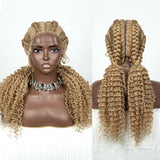 22" Box Braids Full Lace Wig | Two Curly Ponytails | Baby Hair | Synthetic Braided Wig