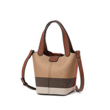Genuine leather cowhide canvas checkered handbag 2025 new retro cross-body shoulder bag lady detachable shoulder strap small bag