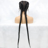 Handmade Double Dutch Cornrow Braided Wig | Natural Black Lace Front | Baby Hair | Kanekalon Synthetic Wig for Women