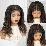 Ombre Boho Knotless Braids Bob Wig with Curly Ends | Full Lace