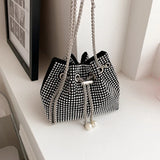 Luxury Women's Horseshoe Bucket Bag | New High Quality PU Leather One Shoulder Handbag (Exquisite Rivet & Chain Design)