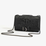 Women Sequined Chain Crossbody Bag With PU Leather - Chain Strap
