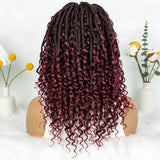 Short Bohemian Box Braids Wig | Full Lace | Curly Ends | Baby Hair | Synthetic Boho Wig