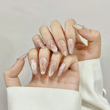 Handmade Press on Nails Blue Aurora Mermaid Fake Nail Patches Wearable Detachable French Pearl Almond False Nail Tips 10pcs