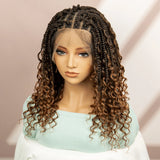 99J Burgundy Knotless Box Braids Wig with Curly Ends | Full Lace