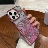 3D Bling Glitter Butterfly Quicksand Gradient Phone Case For iPhone 16 15 14 13 12 11 Pro Max 16 Plus Plating Shockproof  Cover