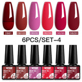 MTSSII 6PCS/Set Sparkly Red Roes Red Gel Nail Polish Shinning Nail Art LED UV Gel Varnish Nail Supplies Manicure Kit for Nails