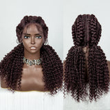 22" Box Braids Full Lace Wig | Two Curly Ponytails | Baby Hair | Synthetic Braided Wig