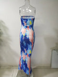 Spring And Summer Dresses For Women Chest Wrap Printed Off Shoulder Bandage Slim Sexy Long Dress 2023 New Fashion party MsChuh