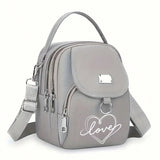 Heart Love Print Shoulder Bag - Compact Crossbody With Adjustable Strap And Ample Capacity