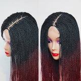 28" Micro Twist Braided Wig | 1B Black | Front Lace | Glueless | Petite Cap | For Black Women