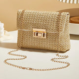 Straw Crossbody Bag | Small Square Shoulder Bag with Hasp Fastening