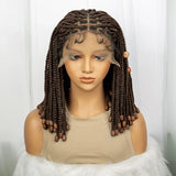 14" Short Bob Box Braided Wig with Beads | Knotless Braids | Synthetic Lace Front Wig | Baby Hair