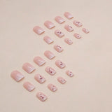 24 PCs Short French Simple Gradient Flower Nails with 1 Jelly Glue and 1 Nail File