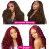 30 Inch Burgundy 99J Curly Human Hair Wig | 13x6 Lace Frontal | 200% Density