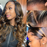 Ombre Highlight 13X6 Body Wave Lace Front Wigs Human Hair 1B/30 Brown Colored HD Transparent Lace Frontal Wigs Pre Plucked 180% Density 30 Inch Balayage Glueless Wig for Women