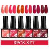 MTSSII 6PCS/Set Sparkly Red Roes Red Gel Nail Polish Shinning Nail Art LED UV Gel Varnish Nail Supplies Manicure Kit for Nails