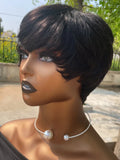 Short Pixie Cut Human Hair Wig with Bangs | Brazilian Remy, Machine Made