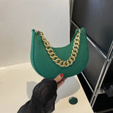 Fashion Women's Felt Handbag | Imitation Metal Chain Underarm Bag (Retro Ladies Solid Color Shoulder Bag, Trendy Casual Clutch Purse)