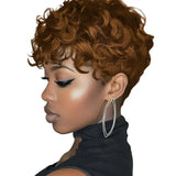 Black Women's Short Curly Elf Wig | Natural Wave Synthetic Wig (Black Color, Layered Elf Cut, Daily Use)