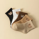 5 Pairs Baby Socks Toddler Soft Comfortable Breathable All-Season Cartoon Bear Pattern Kids Footwear