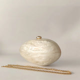 Oval Marble Beige Shell Acrylic Luxury Elegant Lady Evening Bag | Cute Handbag & Wedding Girl Female Mini Purse