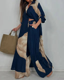Elegant Lady Set Printed Long Shirt Top Wide Leg Pants 2-piece Outfit Casual Loose Oversized Women Sets Casual Two-piece Outfit