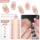 Harunouta 16strips Gradient Red Marble Gold Line Semi Cured Gel Nail Strips DIY Gel Polish Stickers for Nails Work with UV/LED