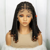 14" Short Bob Box Braided Wig with Beads | Knotless Braids | Synthetic Lace Front Wig | Baby Hair