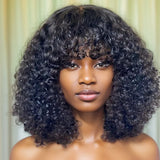 Curly Short Bob Cut Human Hair Wigs With Bangs Kinky Curly Bob Wig Brazilian Remy Hair Full Machine Made