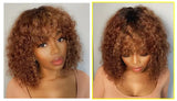 Highlight Honey Blonde Jerry Curly Pixie Bob Wig with Bangs | Full Machine Made Human Hair