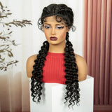 Curly Cornrow Twist Braids Wig | 13x1 T Part Lace | Water Wave | Black Women