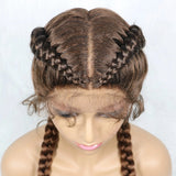 Handmade Double Dutch Cornrow Braided Wig | Natural Black Lace Front | Baby Hair | Kanekalon Synthetic Wig for Women