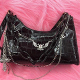 Gothic Dark Punk Underarm Bag | Skull Shoulder Bag & Y2K Chain Crocodile Pattern Crossbody Bag (Korean Popular Aesthetic Handbags)