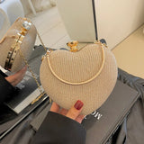 Shiny Heart Shape Metal Evening Clutch Bag for Women | Fashion Chain Shoulder Crossbody Bag (Luxury Lady Purse)