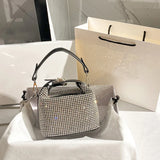 Luxury Designer Brand Silver Clutch Purse | Women's Evening Banquet Bag & Crystal Rhinestone Shoulder Bag (Fashion Handbags)