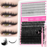 WOSHEER Lash Clusters Kit Lash Spikes Eyelash Clusters Volume Individual Lashes DIY Spiky Lash Extension Manga Clusters Eyelash