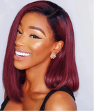 Wine Red Ombre 1B-99J Straight Bob Wig | 13x4 Transparent Lace Front Brazilian Human Hair