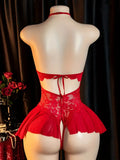 Transparent RedWomen Open Bodysuit Crotchless Sexy Temptation Adult Erotic Lingerie Teddy Body Suit Pajamas V-neck Hot Underwear