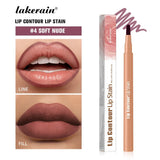 2-in-1 Lip Contour Lip Stain Pen Smudge-proof Non-stick Cup Moisturizing Lip Makeup Cosmetic Dual-Sided Tip Lip Stain & Liner
