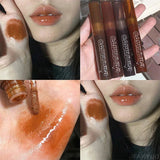Punk Dark Brown Mirror Water Lip Gloss Red Lip Glaze Transparent Glass Lip Oil Waterproof Liquid Lipstick Clear Tint Makeup
