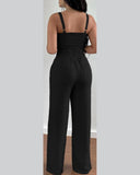 2 Piece Outfits For Women 2025 Sexy V-Neck Strap Shirred Slim Crop Top & Lace-up Wide Leg Pants Sets Elegant Office Lady Suit