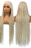 36" Blonde Cornrow Box Braided Wig | 613 Synthetic | Full Lace Front | Side Part | For Women