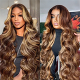 30 Inch Honey Blonde Ombre Lace Front Wig Human Hair 13x4 HD Lace Front Wig 4/27 Highlight Ombre Body Wave Lace Frontal Glueless