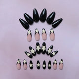 ARTAUG 24PCS Medium Stiletto Pink Black French Tip Press On Nails Star Pattern Glitter Press On Nails