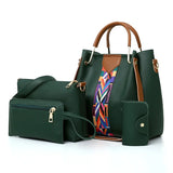 4 Pcs Luxury Handbag Set | Large Capacity Tote Bag, Fashion Shoulder Bag, Wallet & Card Case for Women (Patchwork)