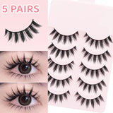 DINGSEN 5 Pairs Manga Lashes Eyes Lashes Soft Natural Long Eyelashes Fake Lashes Anime Wispy Strip False Eyelashes Makeup