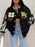 New York “23” Letter Printed Baseball Jacket Women